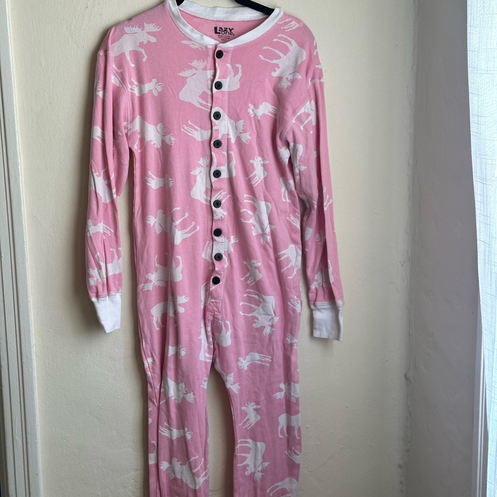 Lazy One Sleep Suit Women's S Pink White Moose Union Suit